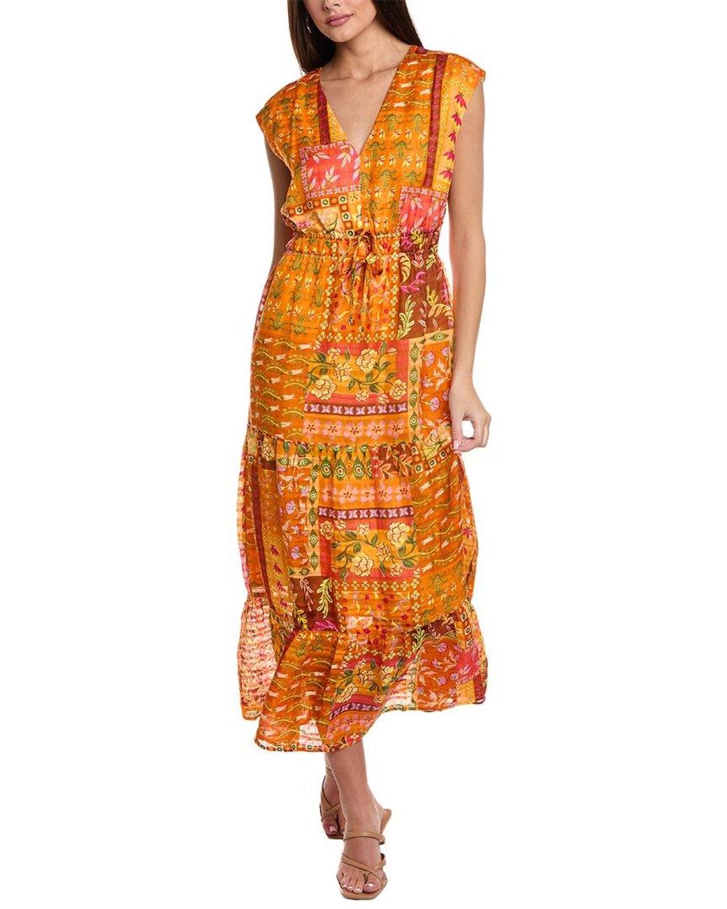Marie Oliver Orange Indy Linen-Blend Maxi Dress