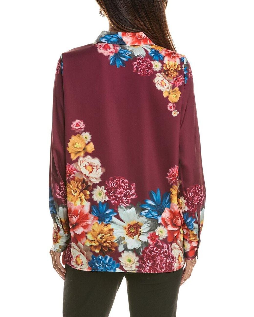Tahari Red Button Down Tunic Blouse