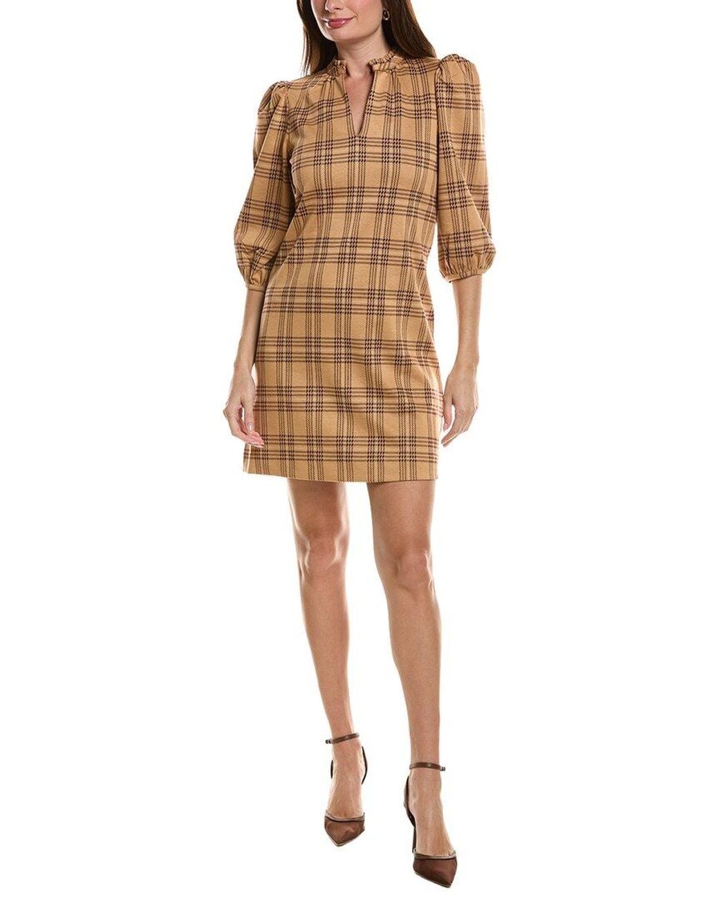 tyler boe Natural Sherri Knit Plaid Dress
