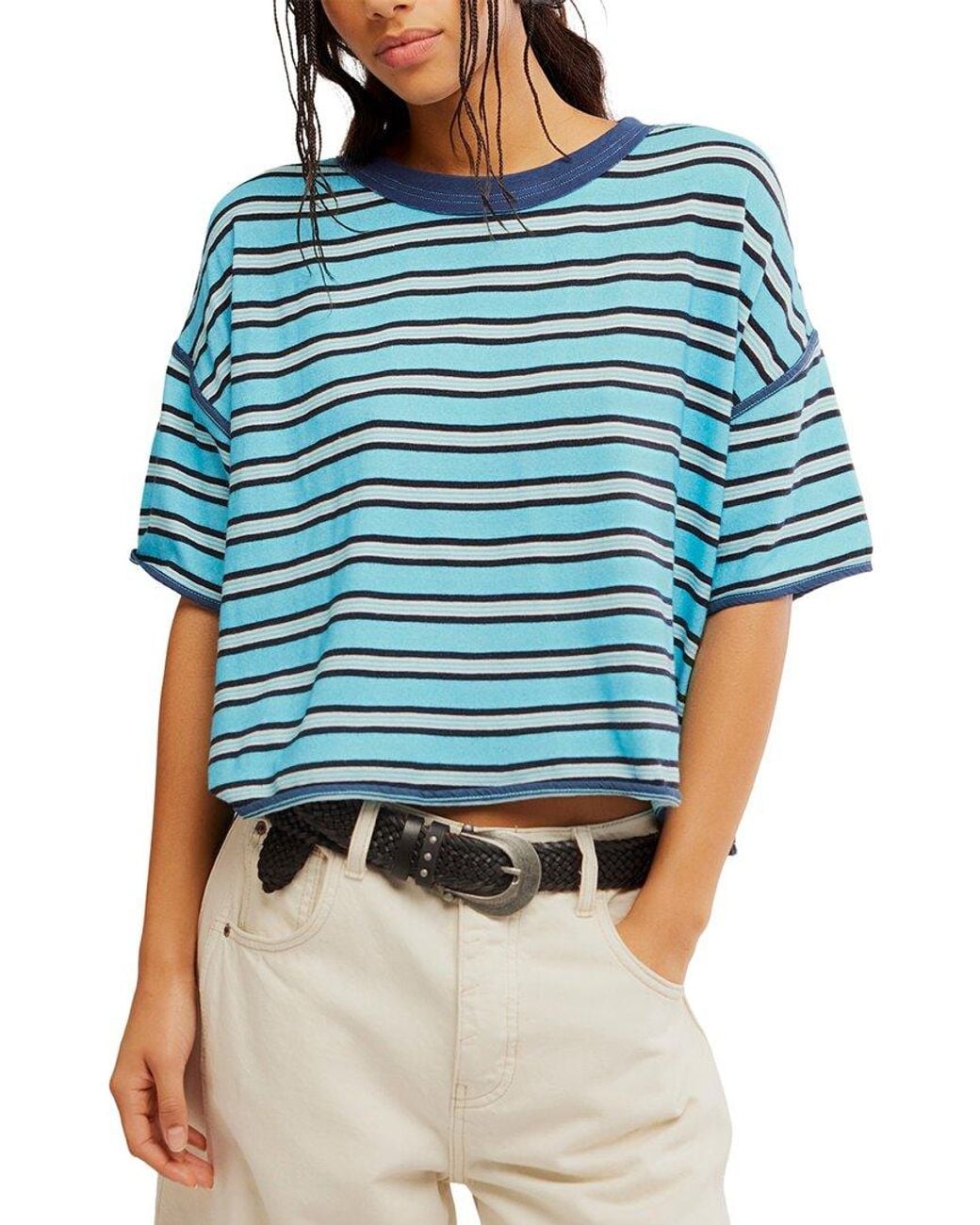 Free People Blue Clean Rugby Top