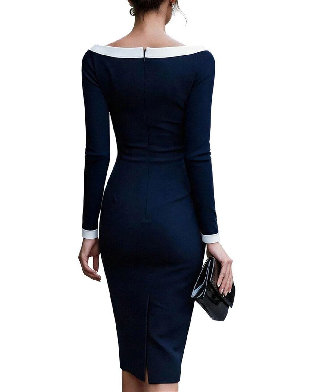 Tedora Blue Long Sleeve Midi Dress
