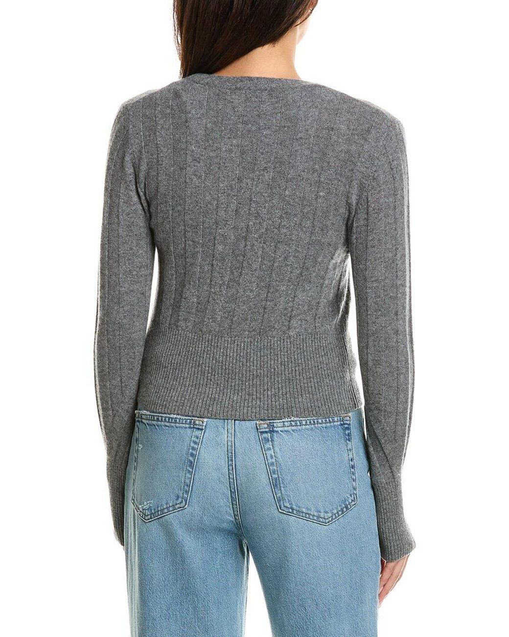 Brodie Cashmere Gray Slim Fit Rib 100% Cashmere Cardigan