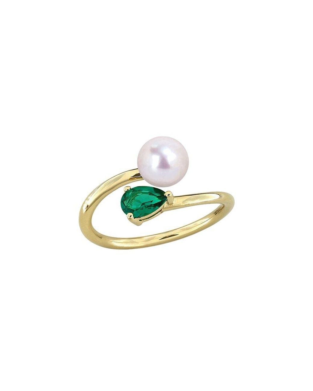 Rina Limor Blue Plated 0.40 Ct. Tw. Lab-Grown Gemstone & 6-6.5Mm Pearl Ring