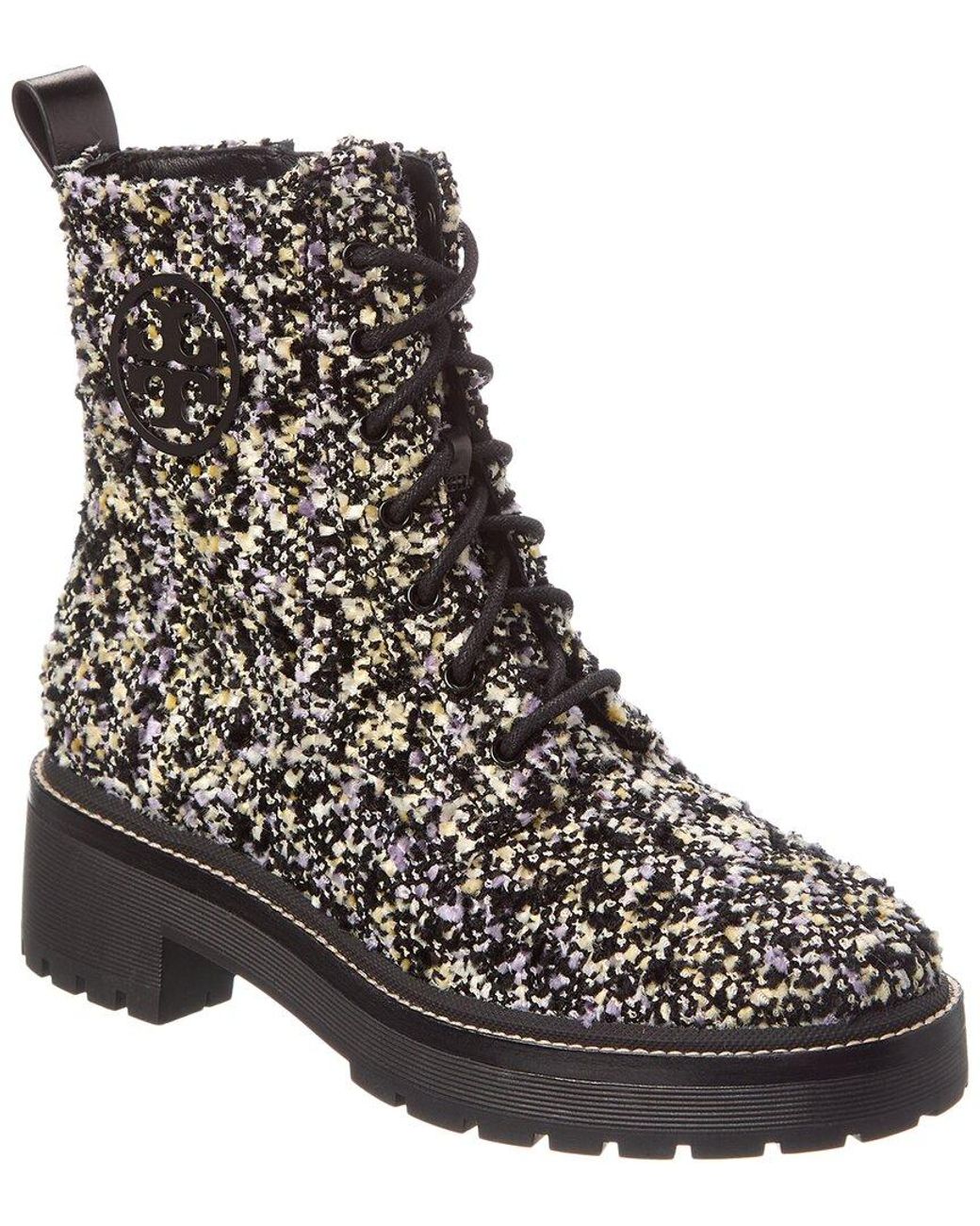 Tory Burch Black Miller Lug Sole Tweed & Leather Bootie