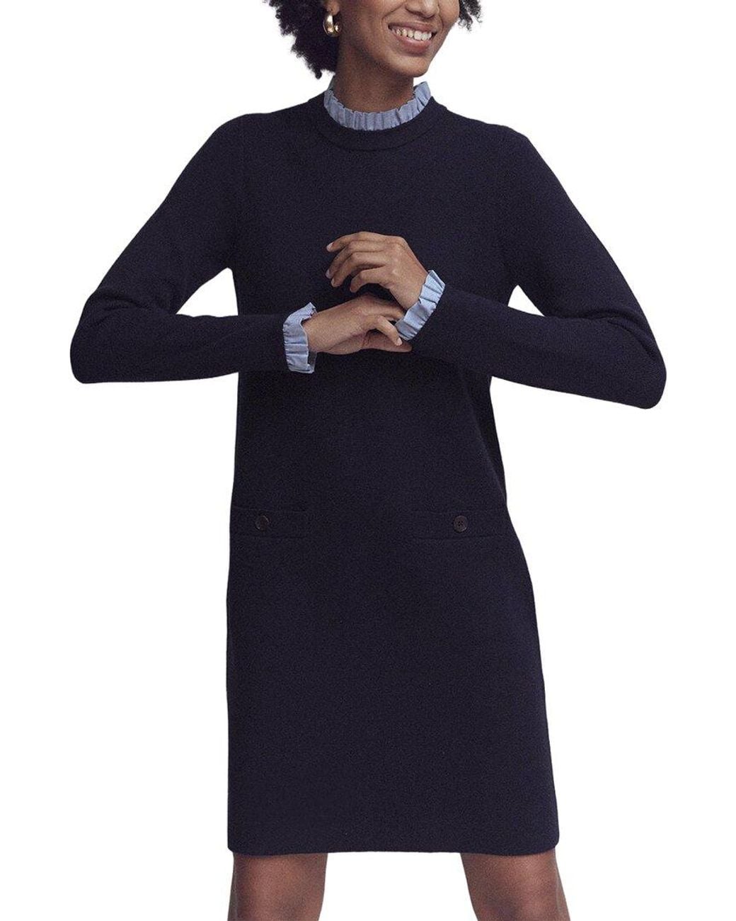 Boden Blue Woven Trim Knit Wool-Blend Dress