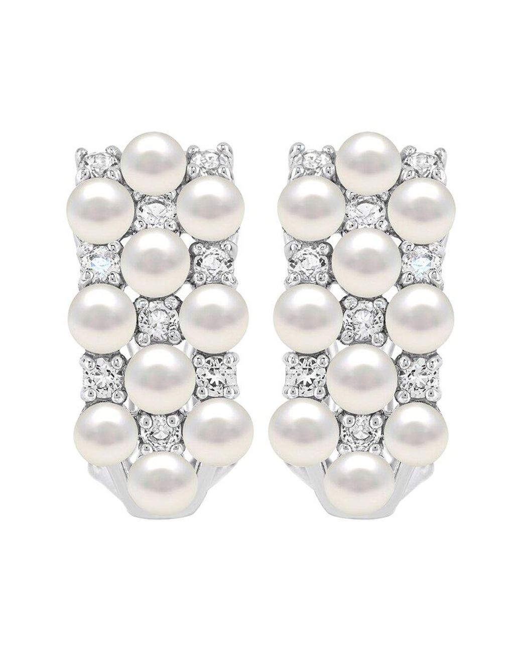 Lab Grown Gemstones White Lab-Grown Pearl & 3Mm Pearl Hoop Earrings