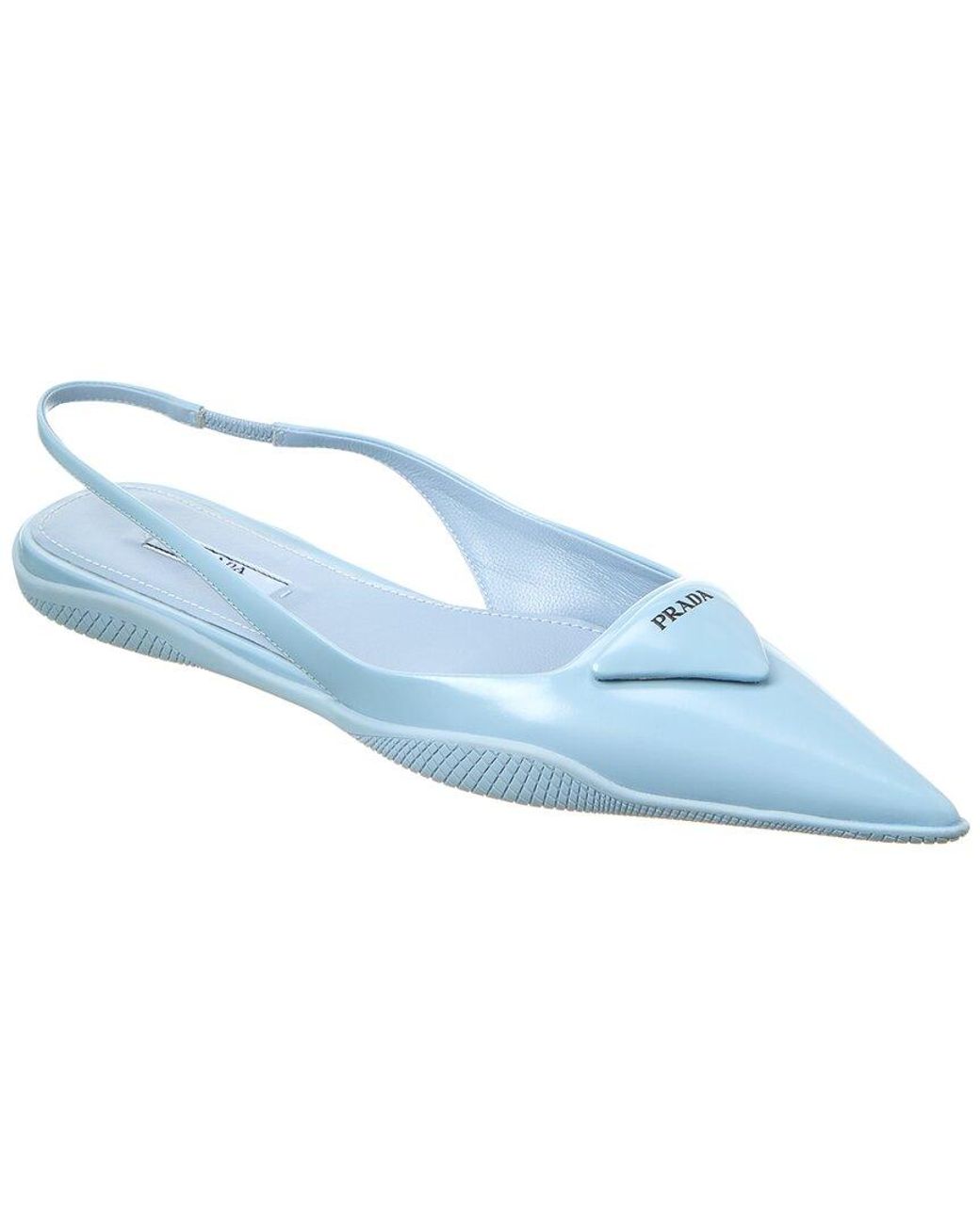Prada Blue Logo Leather Pointy-Toe Slingback Flat