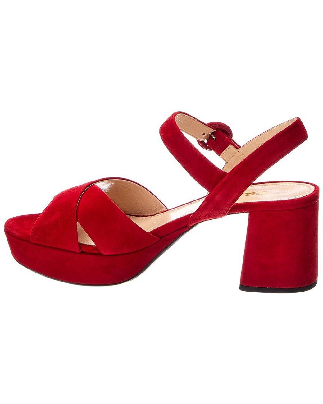 Prada Red 65 Platform Suede Sandal
