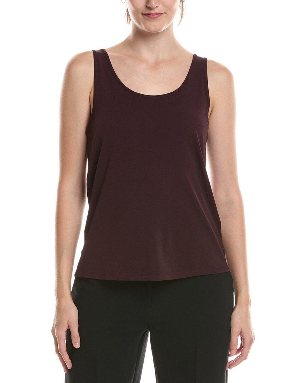 Eileen Fisher Purple Silk Scoop Neck Slim Tank