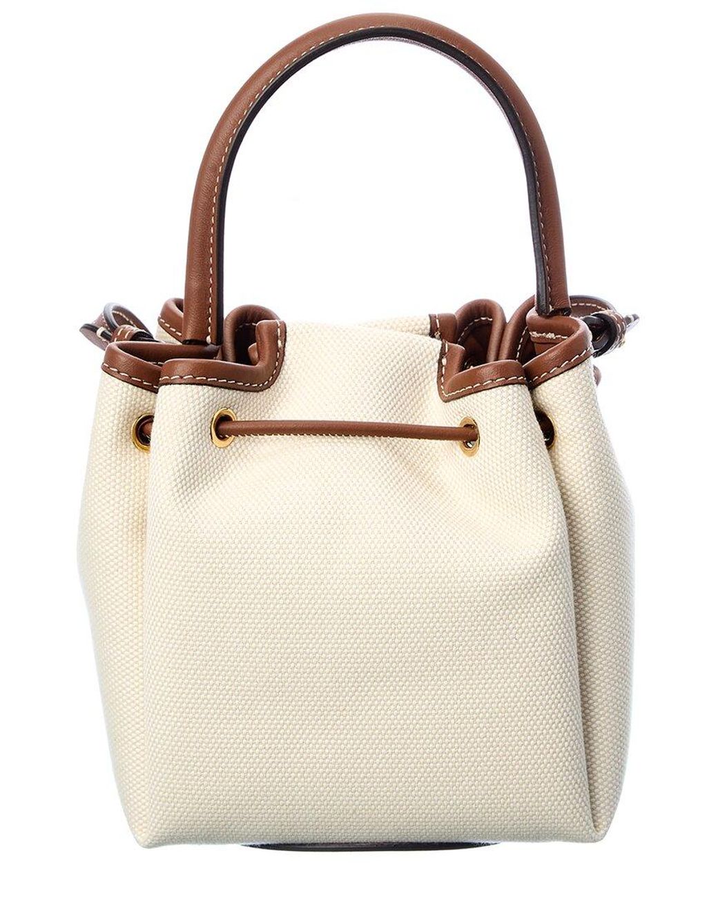 Burberry Monogram Motif Canvas & Leather Bucket Bag in White | Lyst