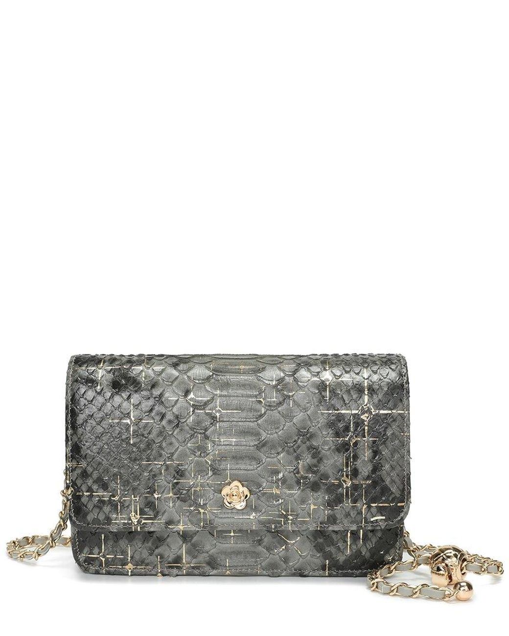 Tiffany & Fred Paris Gray Python-Embossed Leather Crossbody