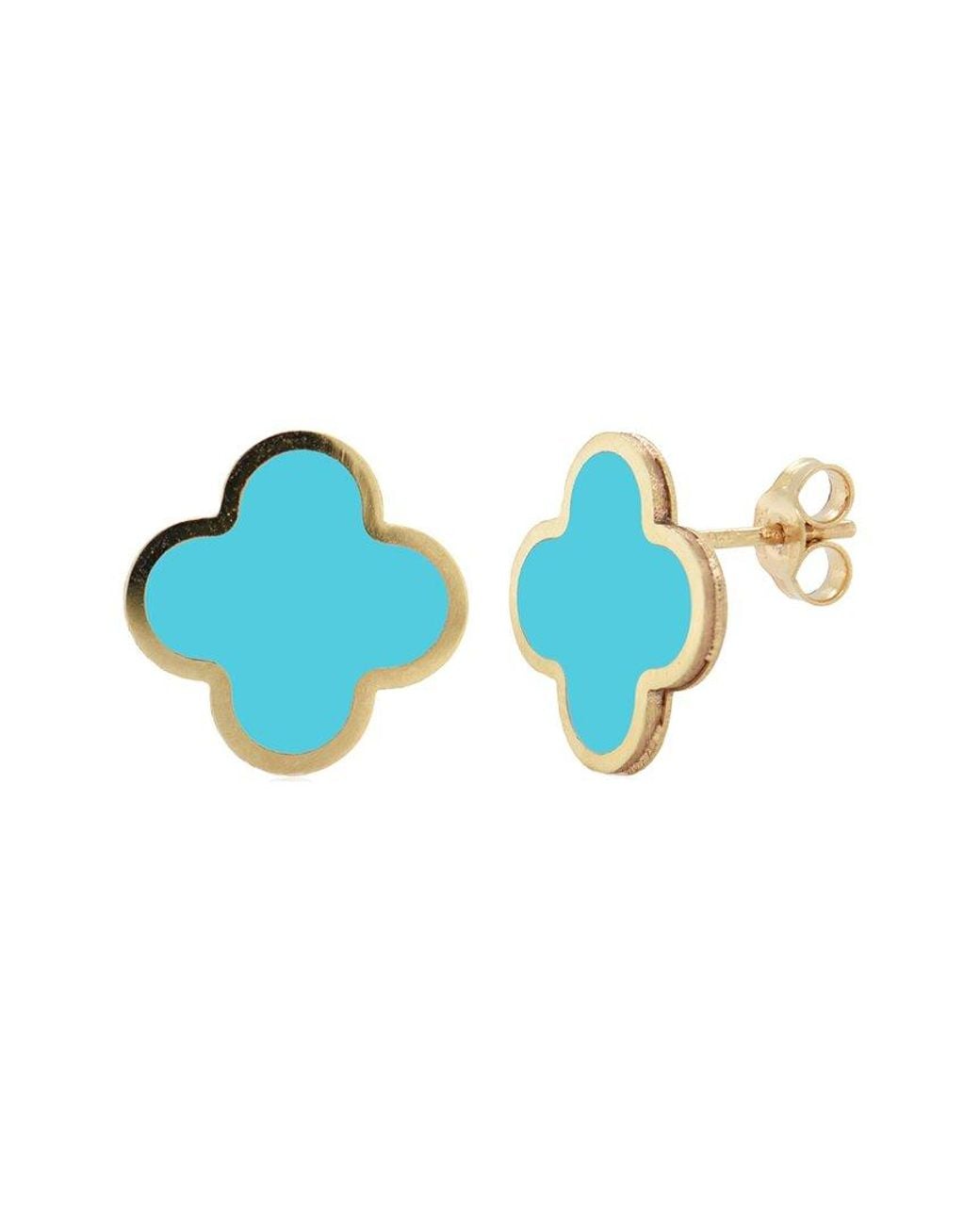 Italian Gold Blue 14K Clover Studs