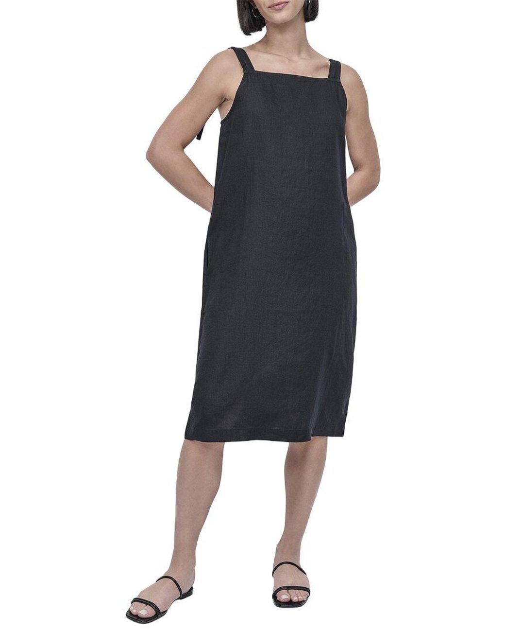 DKNY Black Tie Strap Linen Dress