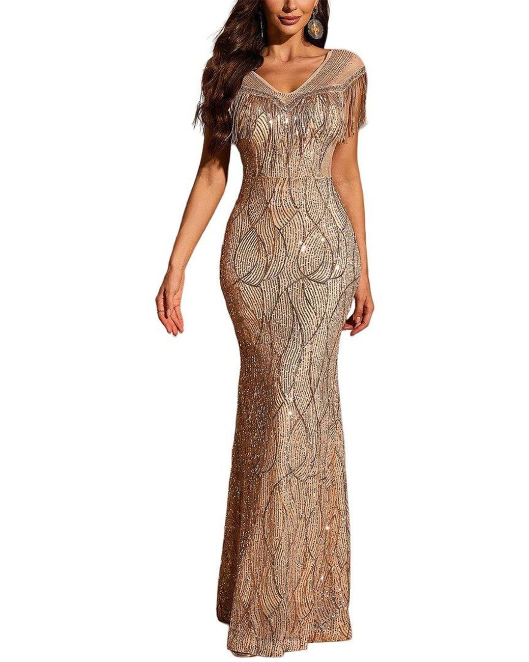 VIBI Brown Embellished Maxi Dress