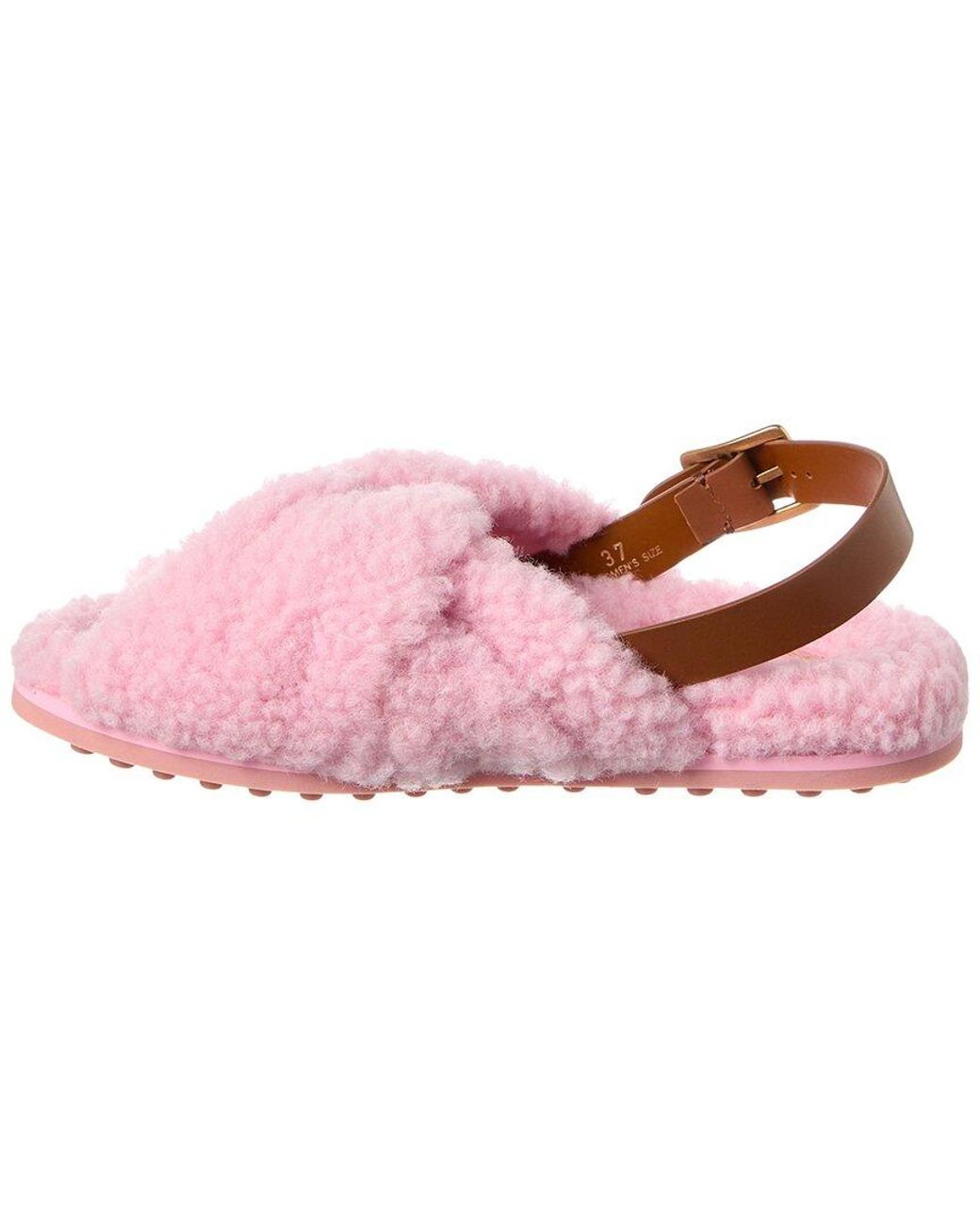 Tod's Pink Shearling & Leather Sandal