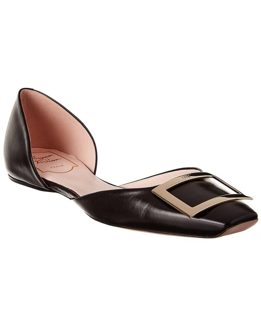 Roger Vivier Brown Trompette Dorsay Leather Ballerina Flat