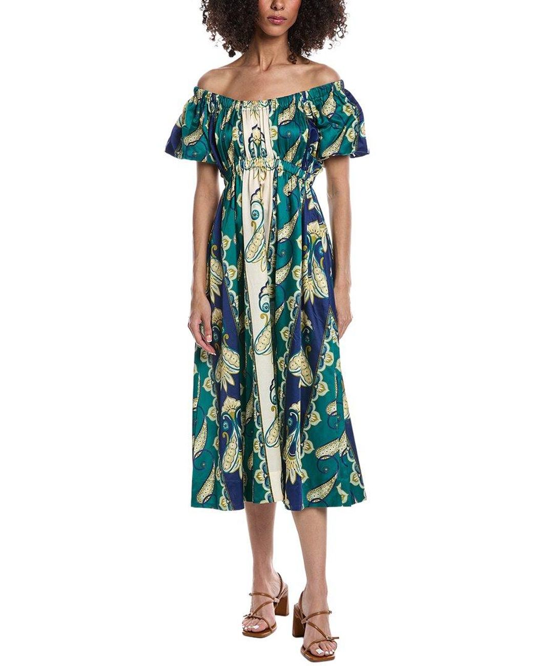 tyler boe Green Hailey Silk-Blend Midi Dress