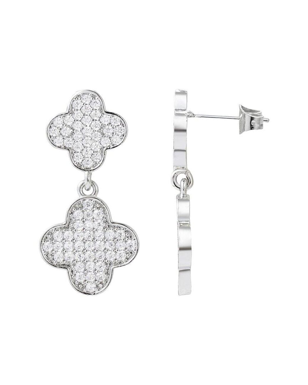 Adornia White Plated Cz Clover Drop Earrings