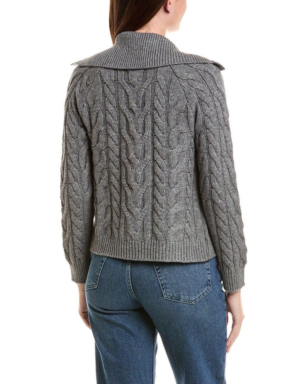 Forte Gray Luxe Cable Wool & Cashmere-Blend Cardigan