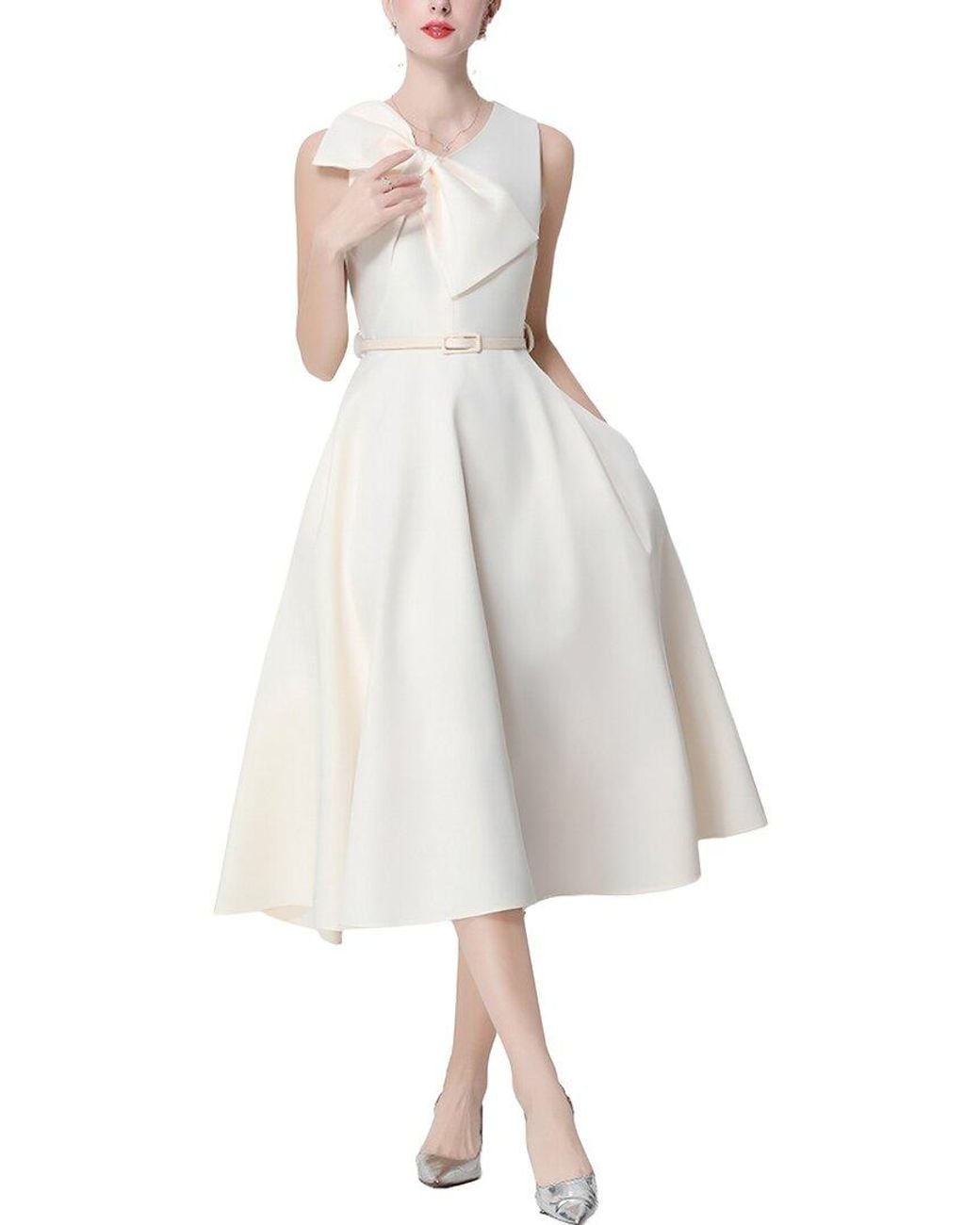 GABRIELA RICH White Solid Midi Dress