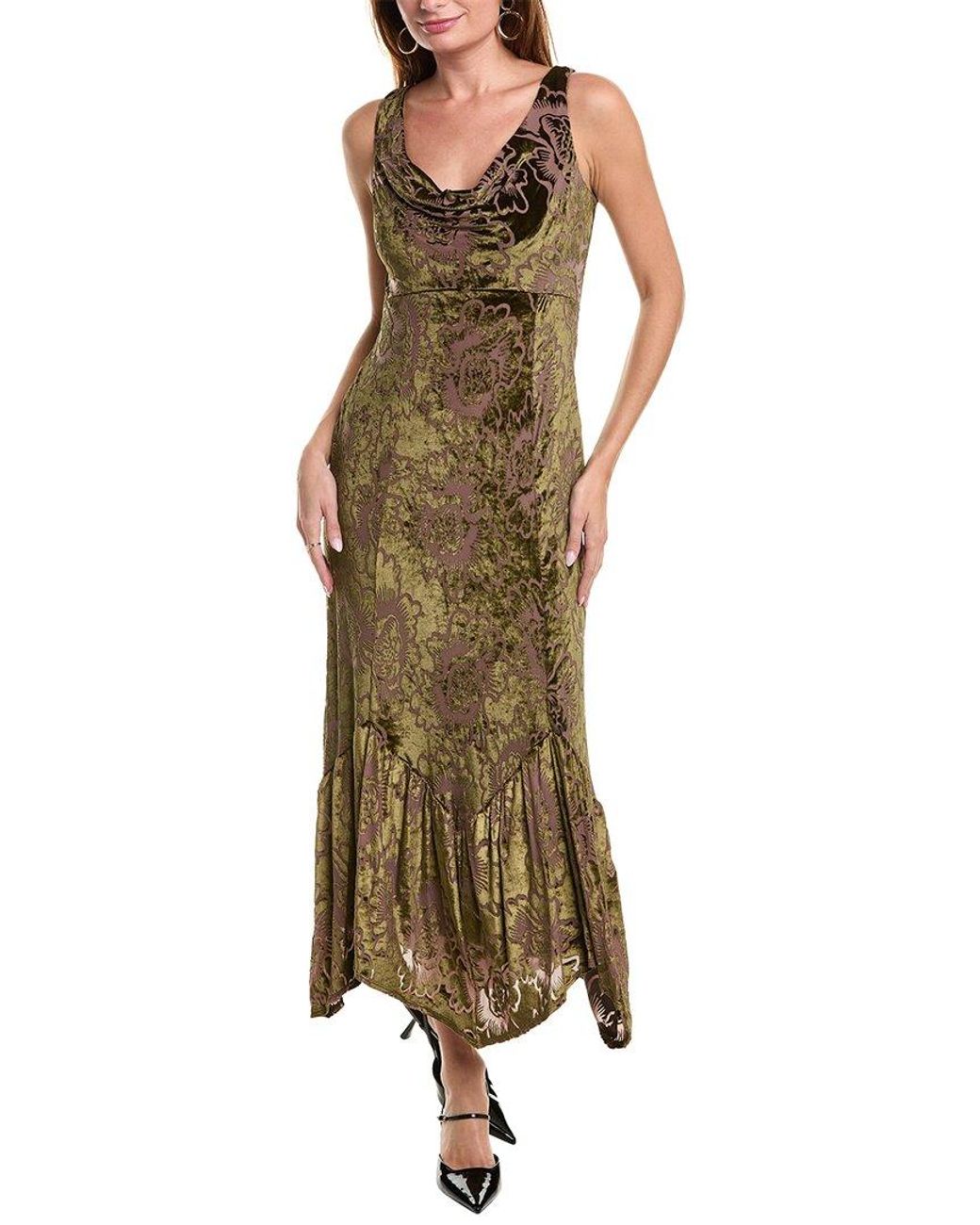 Taylor Velvet Burnout Midi Dress in Green | Lyst
