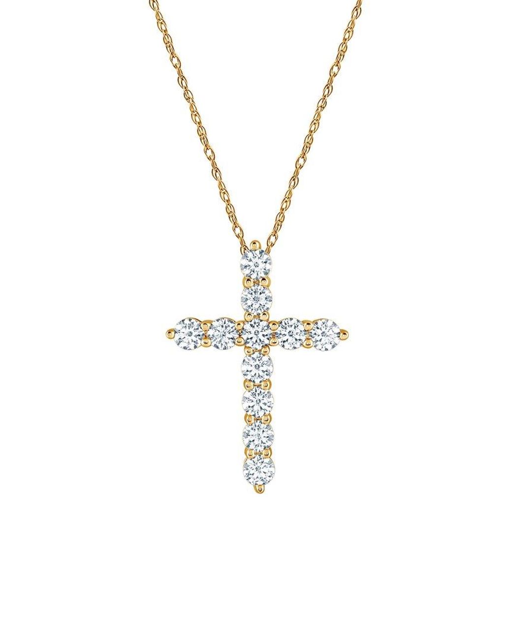 Lab Grown Diamonds Metallic 14K 1.00 Ct. Tw. Lab-Grown Diamond Cross Pendant
