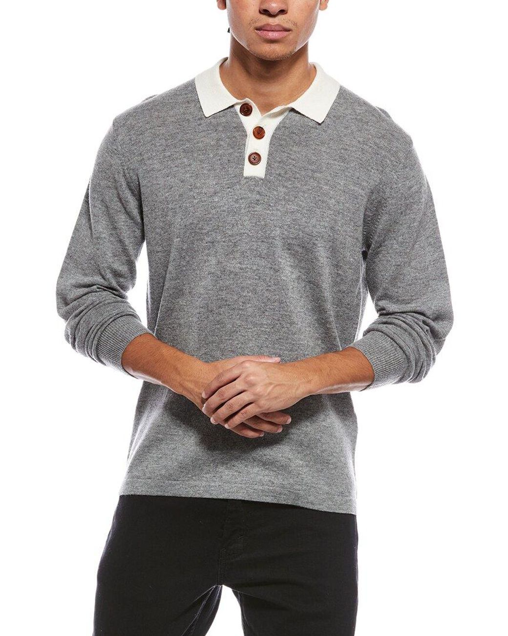 Brodie Cashmere Gray Solid Wool & Cashmere-Blend Rugby Shirt for men