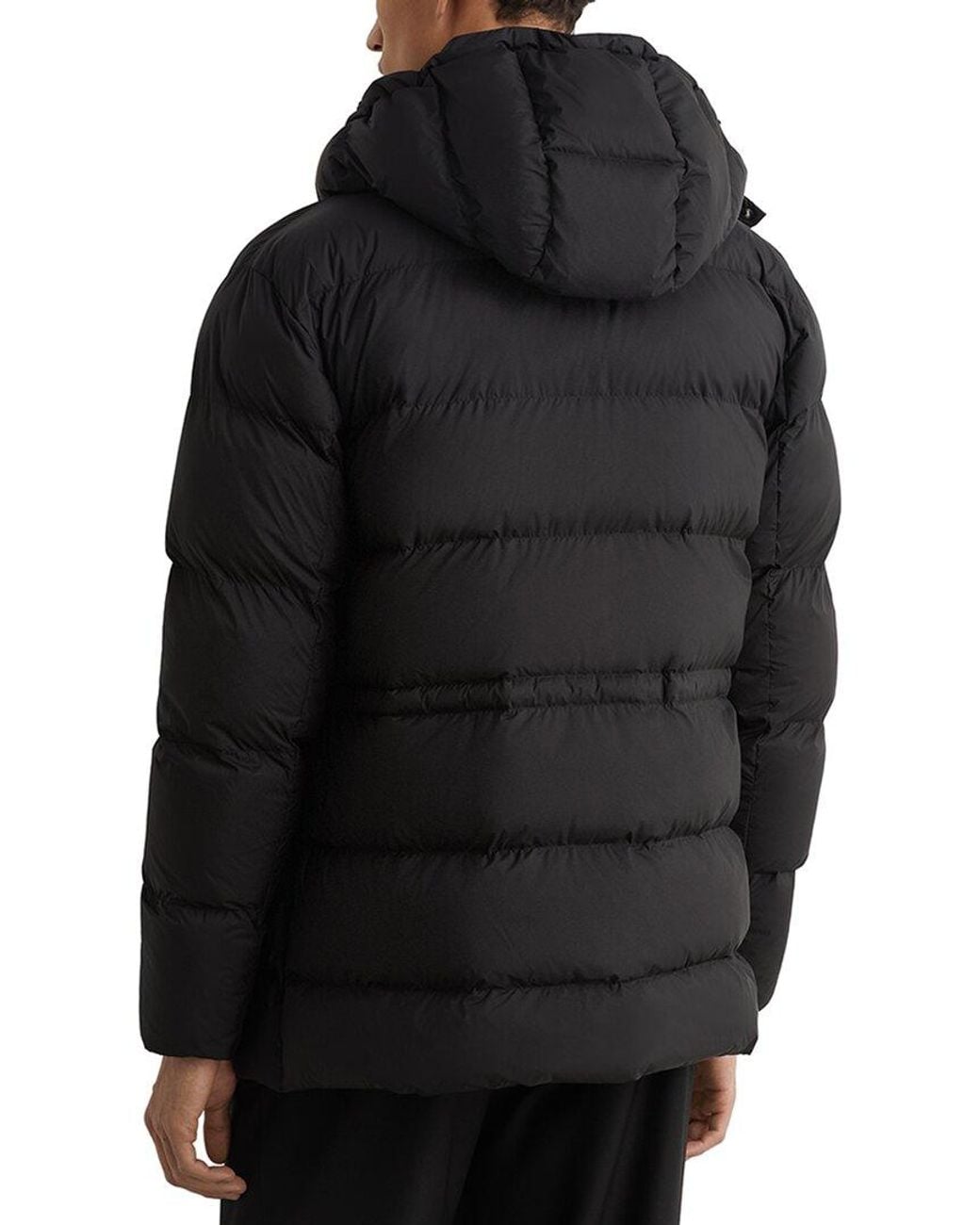 Reiss Black Lebane Hooded Quilted Puffer Casual Jacket for men