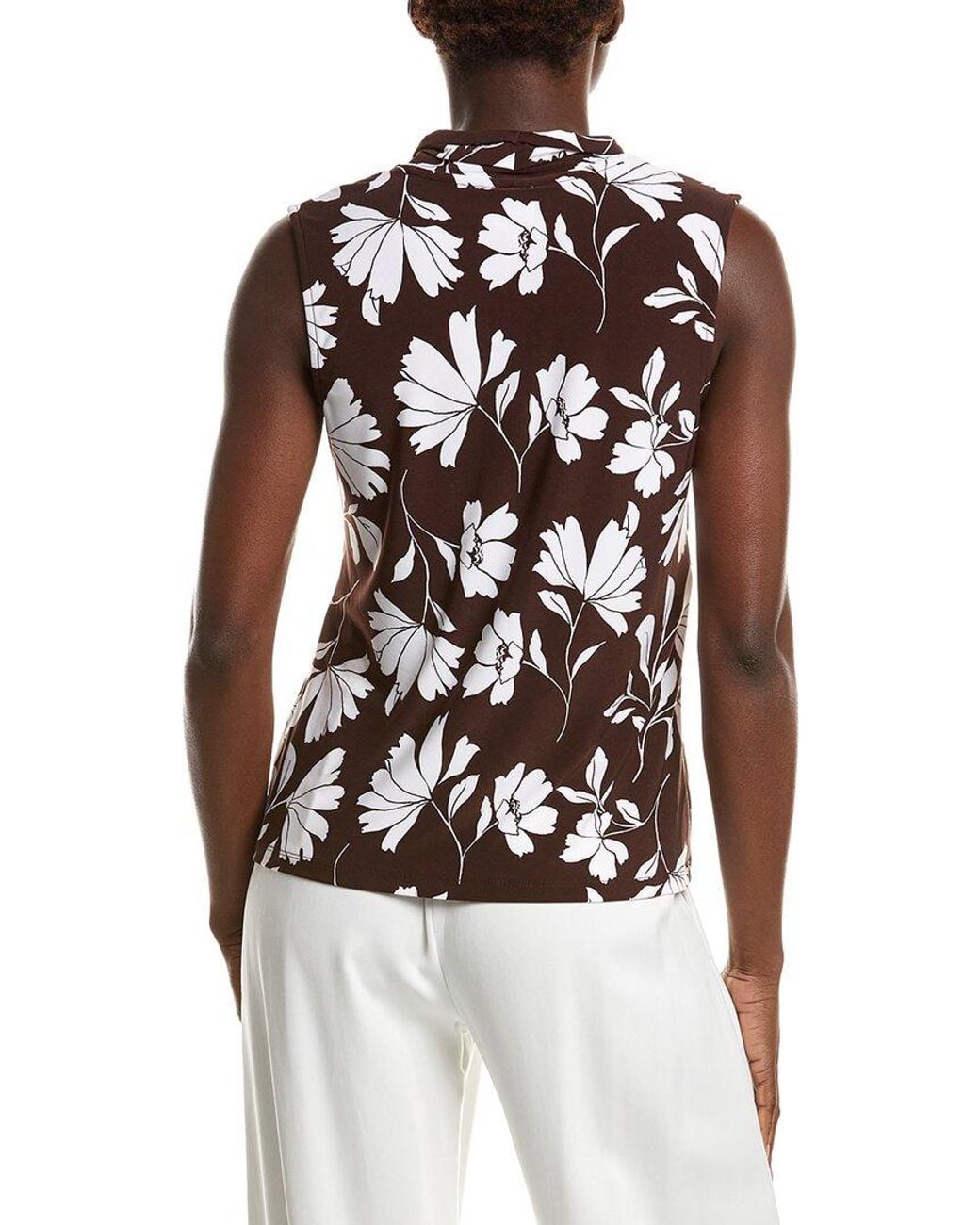 Anne Klein White Printed Triple Pleat Top