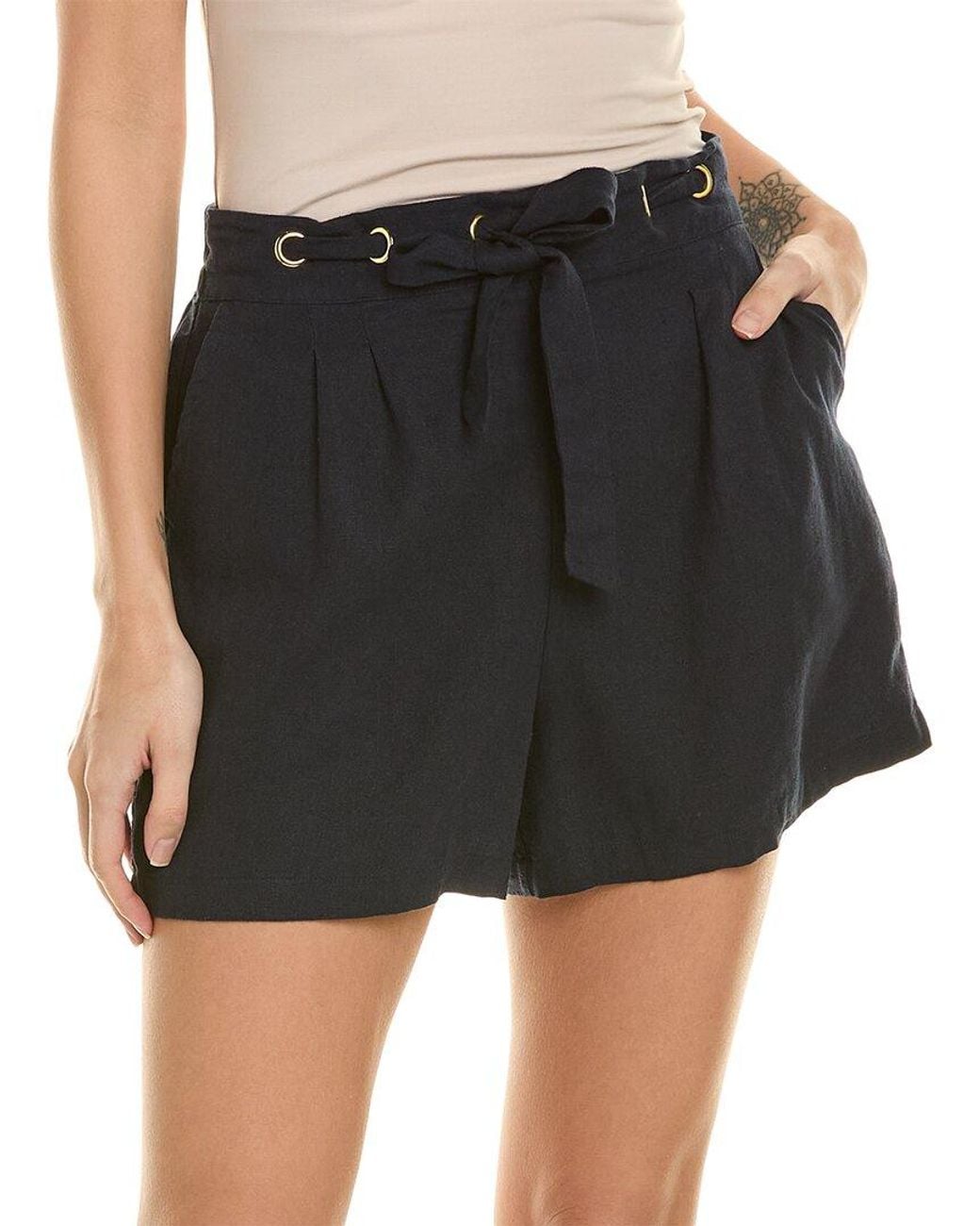 Ellen Tracy Black Grommet Linen-Blend Short