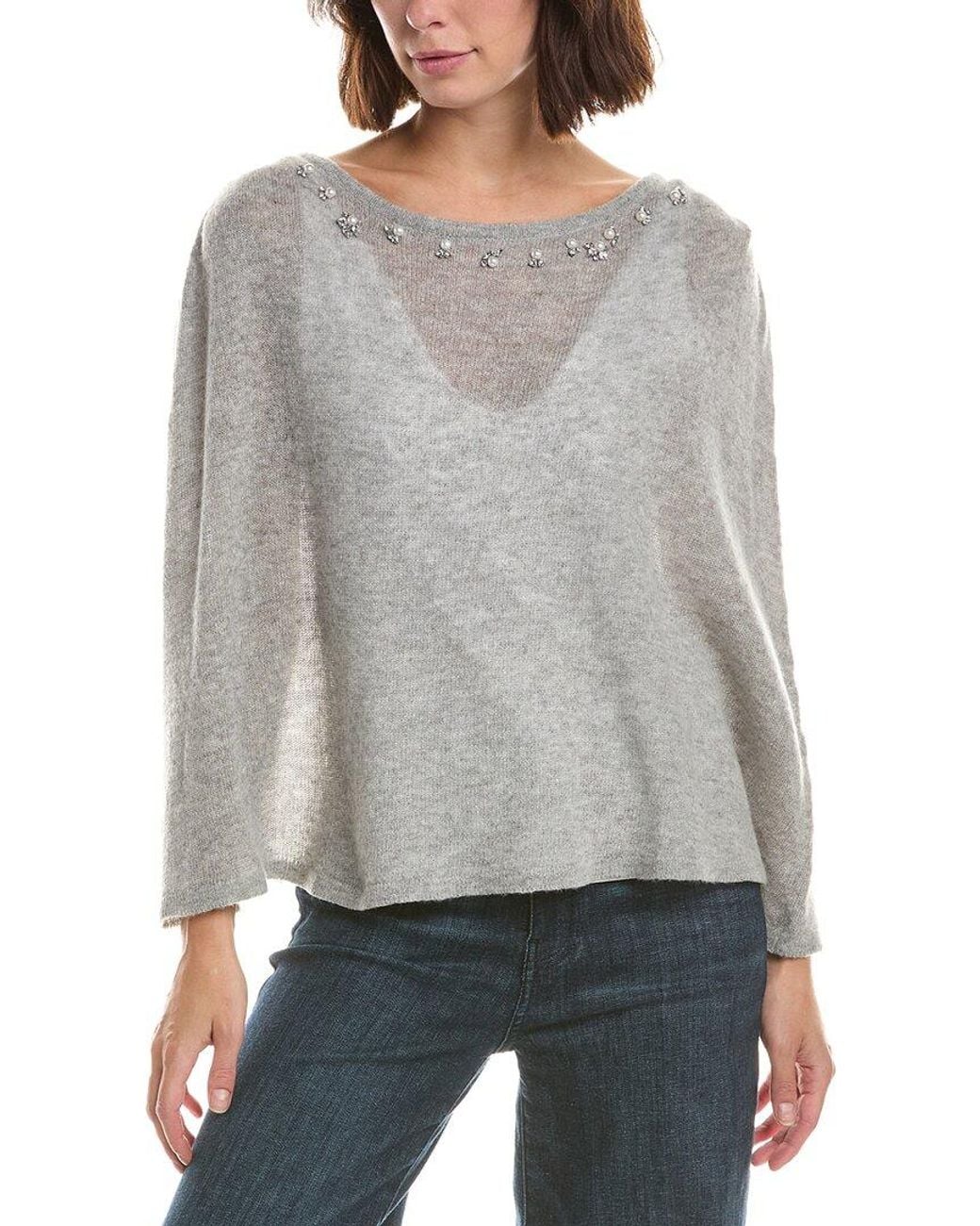 Portolano Gray Crystals Wool & Cashmere-Blend Poncho