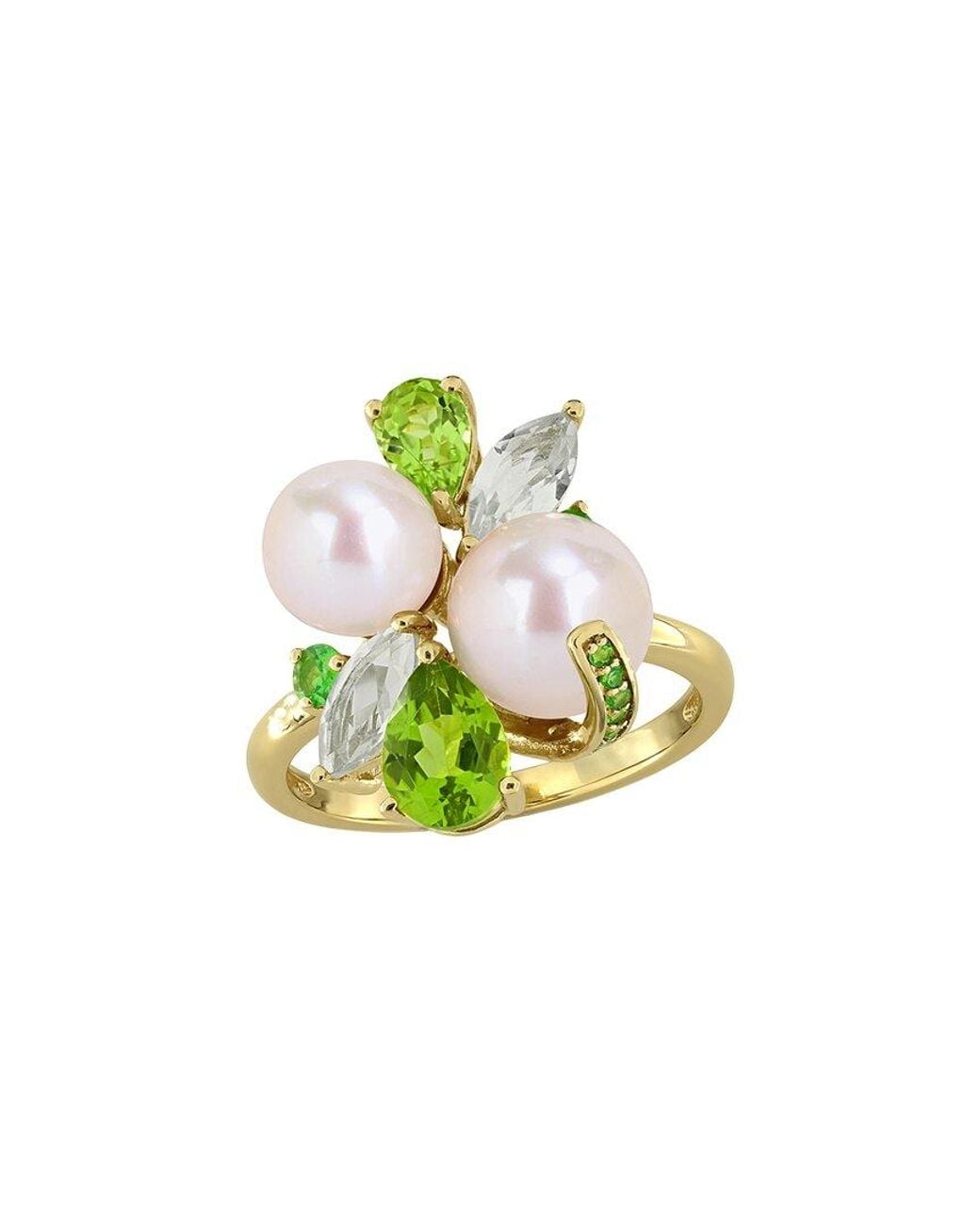 Rina Limor White Plated 2.07 Ct. Tw. Gemstone & 7-9Mm Pearl Ring