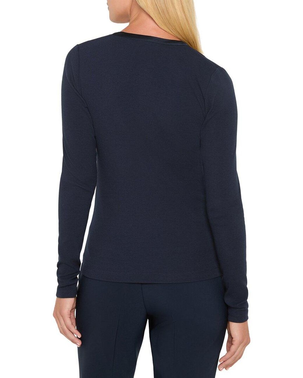 NIC+ZOE Blue Trimmed Perfect Knit Rib V-Neck Top