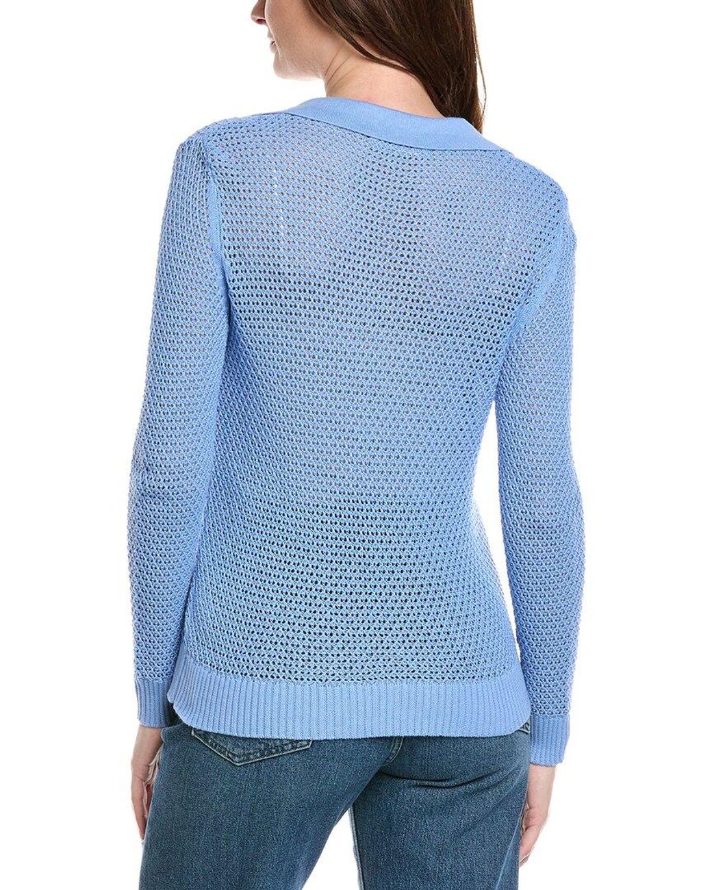 Hannah Rose Blue Arwen Textured Polo Collar Cashmere-Blend Sweater