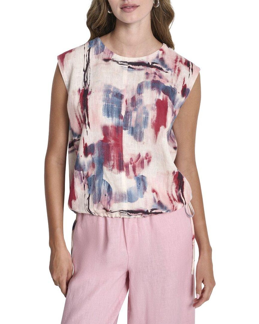 DKNY Red Sleeveless Linen Shirt