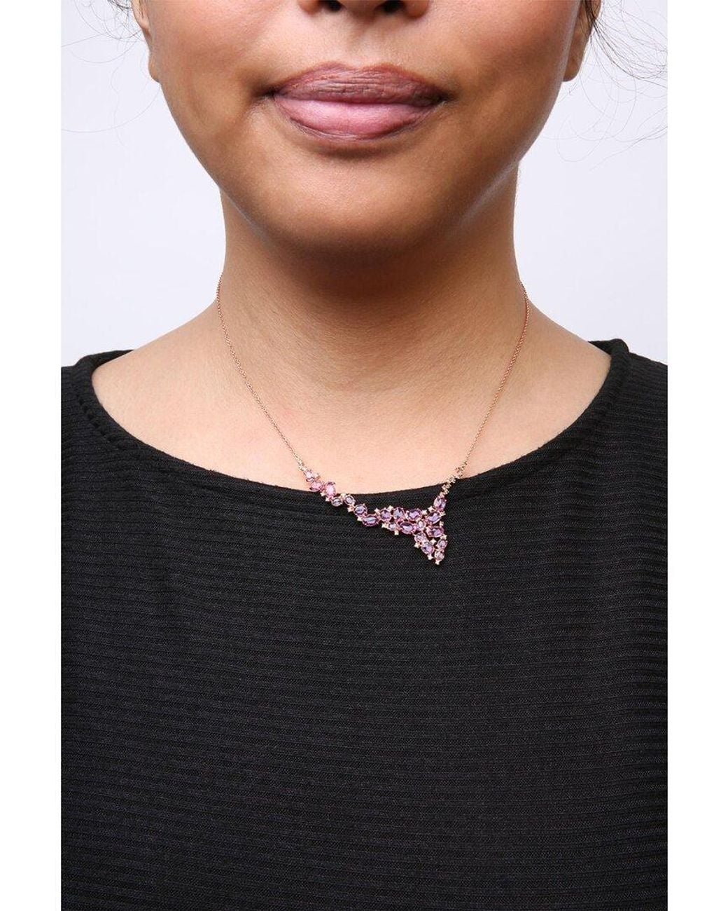 Haus of Brilliance Pink 18K Rose 5.95 Ct. Tw. Diamond & Sapphire Statement Necklace