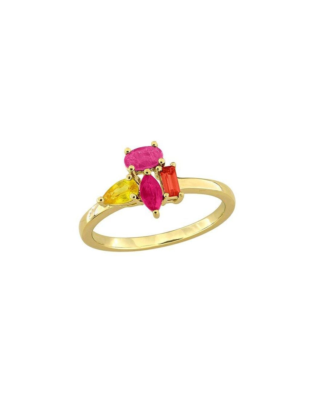 Rina Limor White 0.91 Ct. Tw. Sapphire, Ruby, Sapphire Cluster Ring