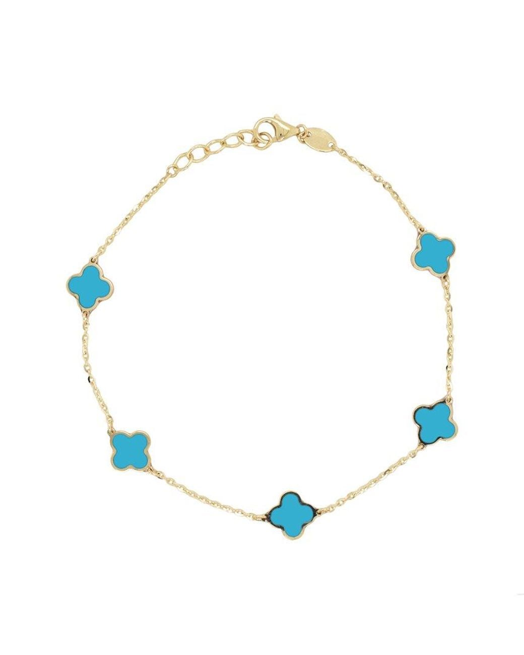Italian Gold Blue 14K Station Clover Bracelet