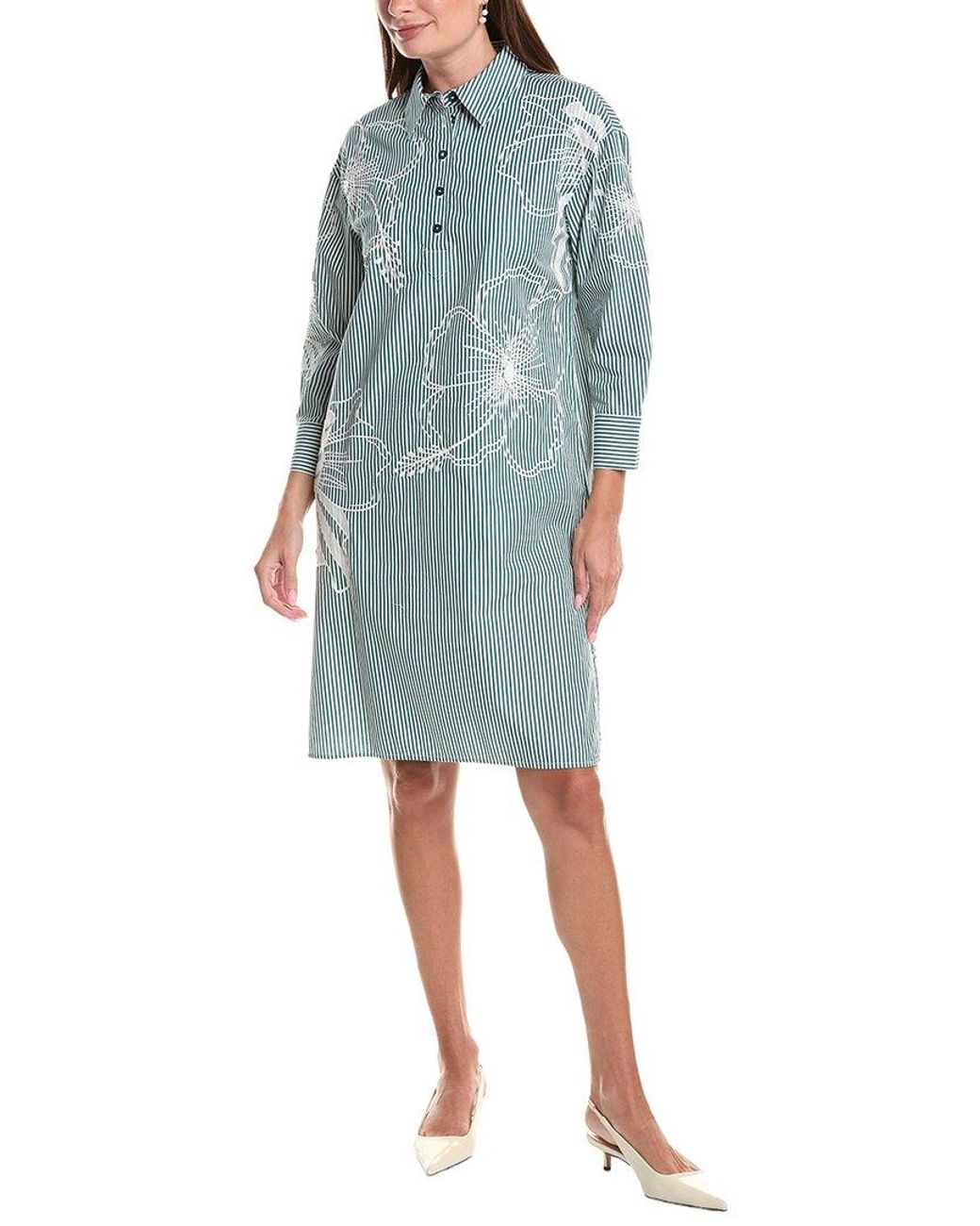 Teri Jon Blue Stripe Embroidered Tunic Shirtdress
