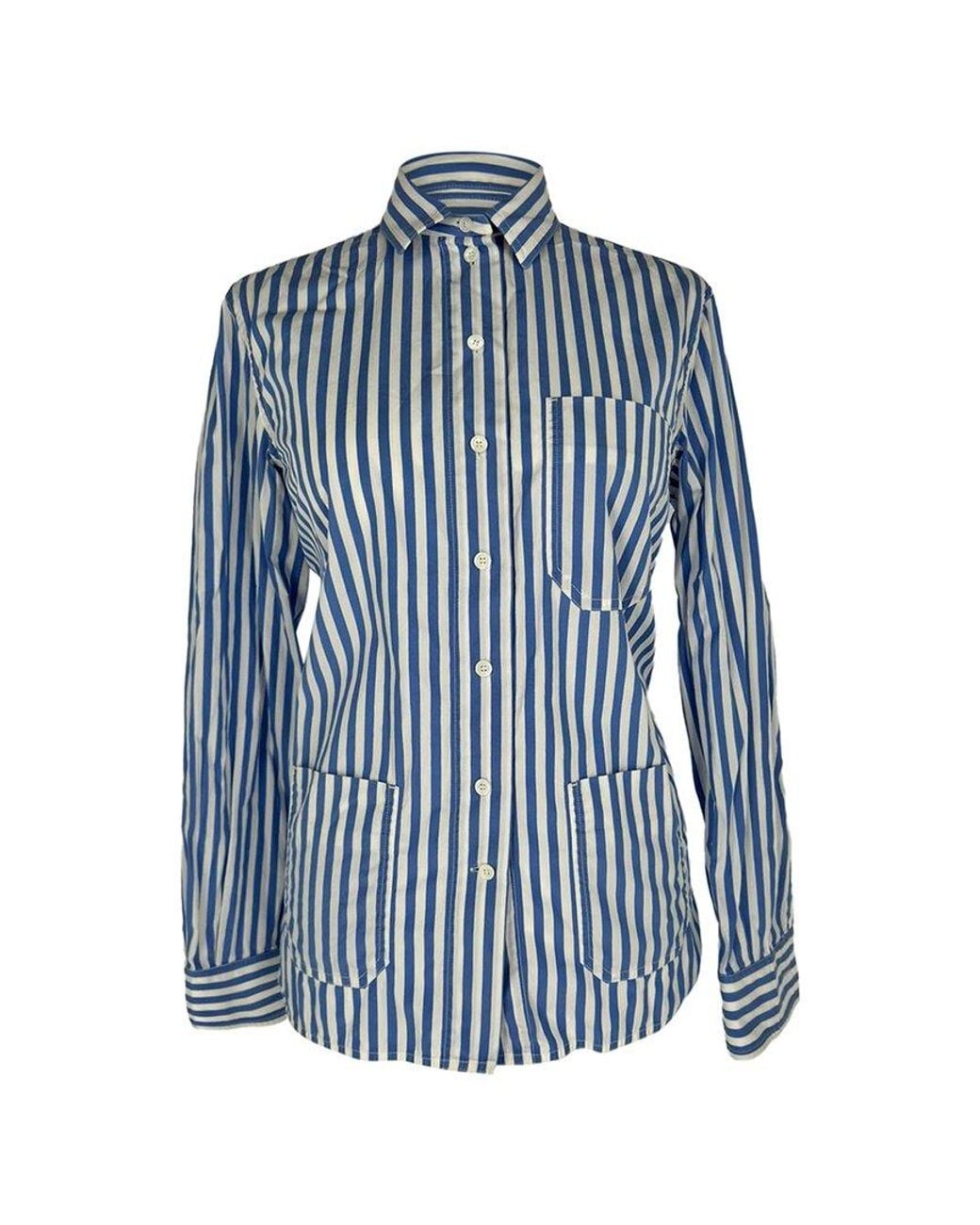 Céline Blue Button Down Stripes Blouse, Size Eu (Authentic Pre-Loved)