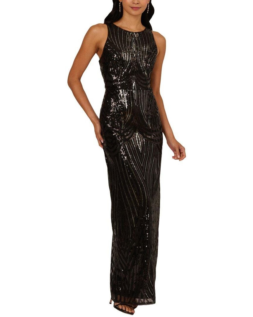 Adrianna Papell Black Sleeveless Embellished Maxi Dress