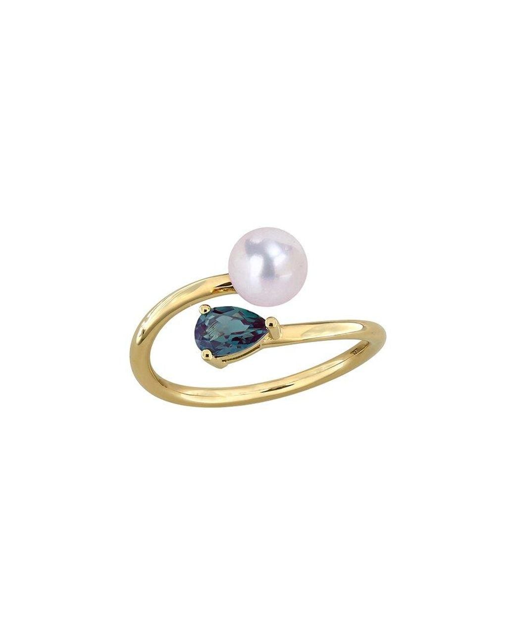 Rina Limor White Plated 0.60 Ct. Tw. Lab-Grown Gemstone & 6-6.5Mm Pearl Ring
