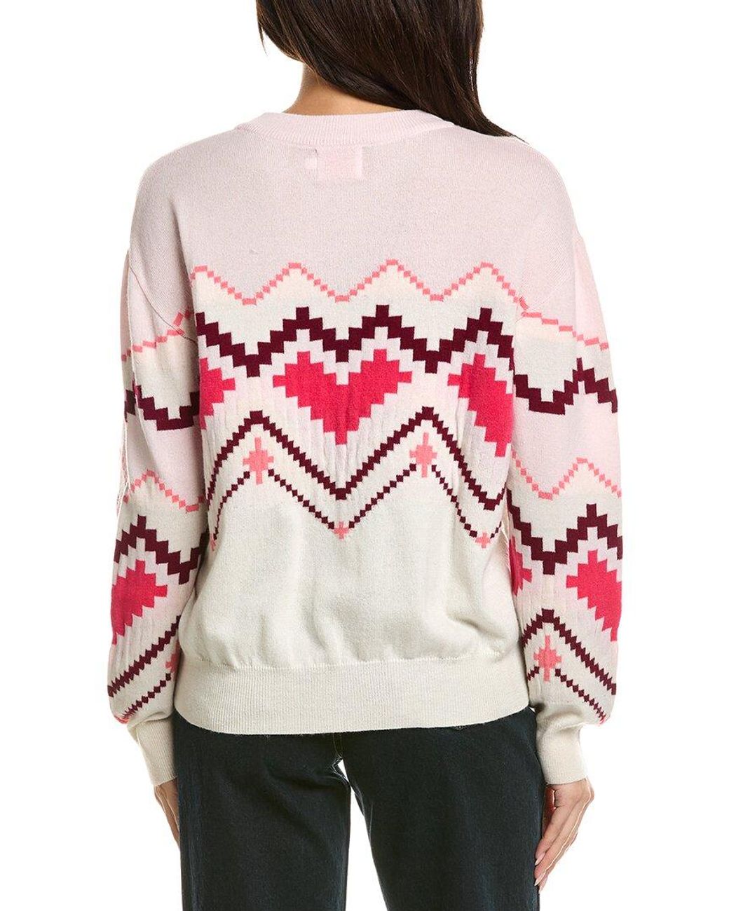 Brodie Cashmere Pink Heart Pixel Crewneck Wool & Cashmere-Blend Sweater
