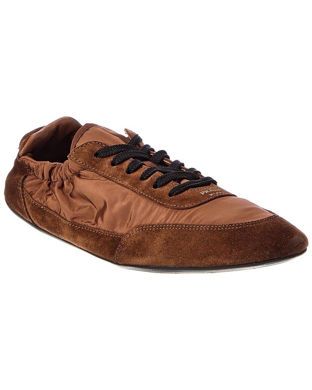 Prada Brown Collapse Nylon & Suede Sneaker