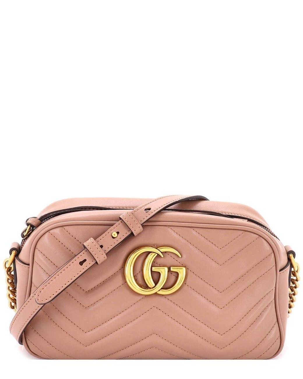 Gucci Pink Matelasse Leather Gg Marmont Shoulder Bag Small (Authentic Pre- Loved)