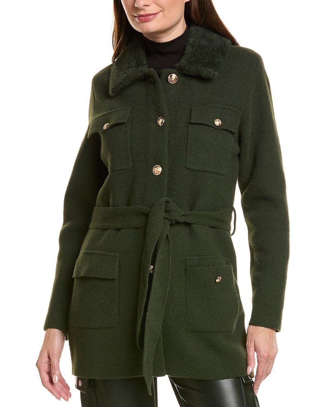 NVLT Green Eyelash Military Belted Coatigan Jacket