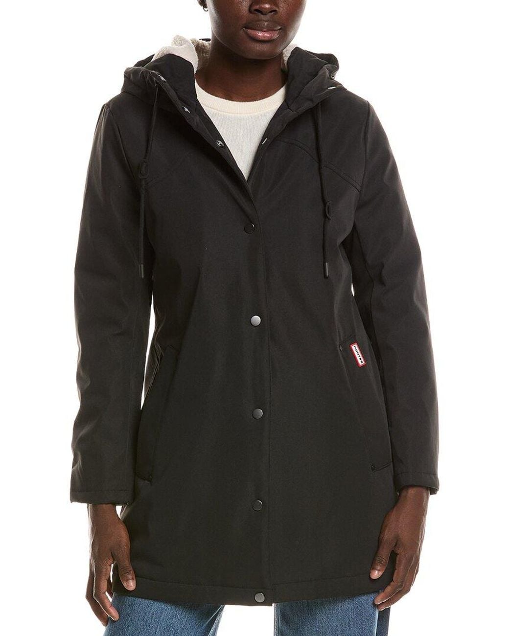 Hunter Black Billie Canvas Mid Length Hooded Rain Jacket