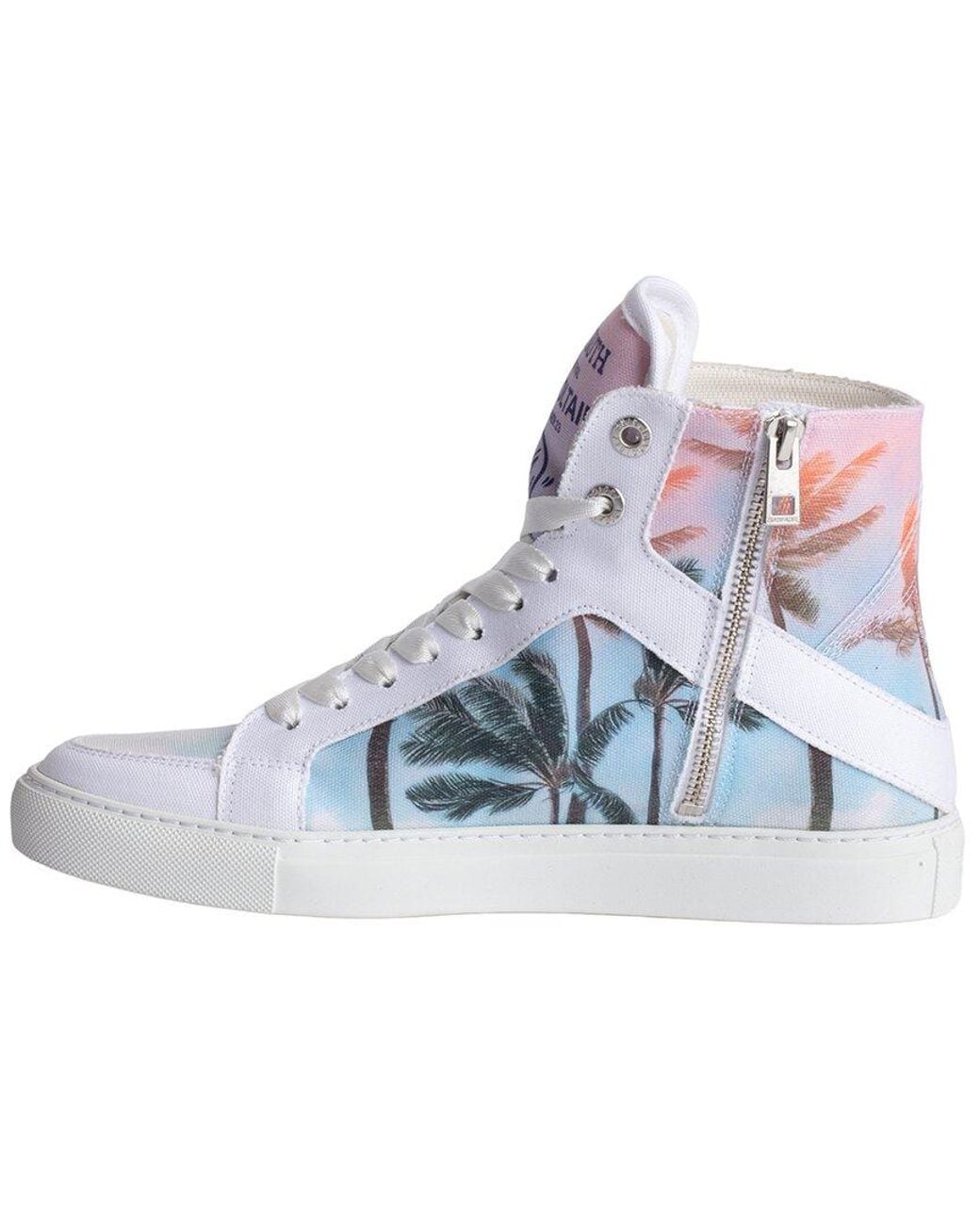Zadig & Voltaire White High Flash Palm Tree Leather Sneaker