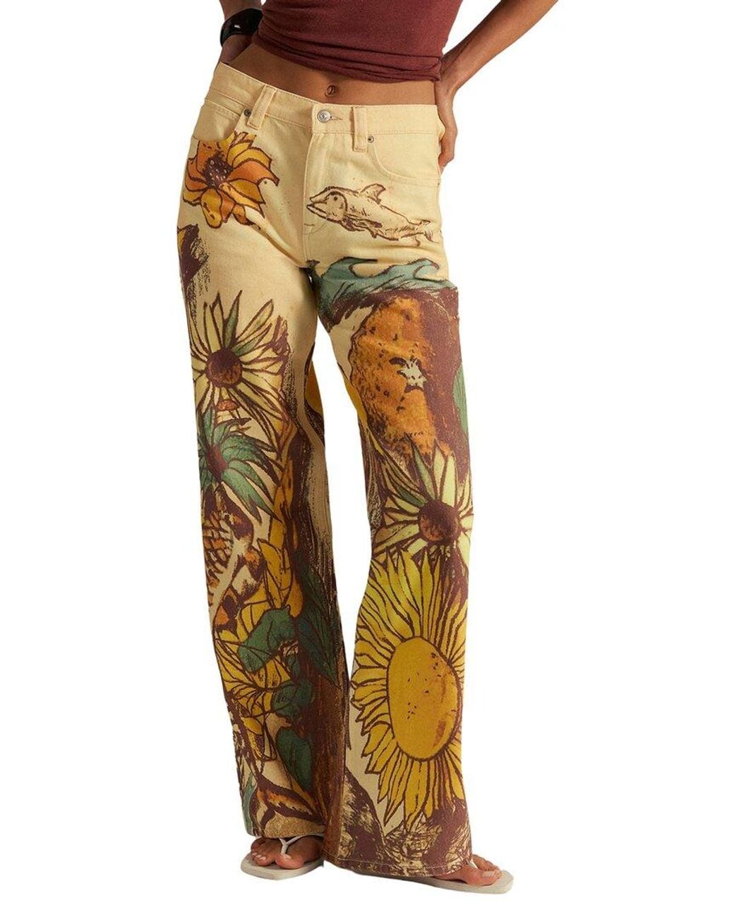 Free People Multicolor Printed Straight Leg Jean