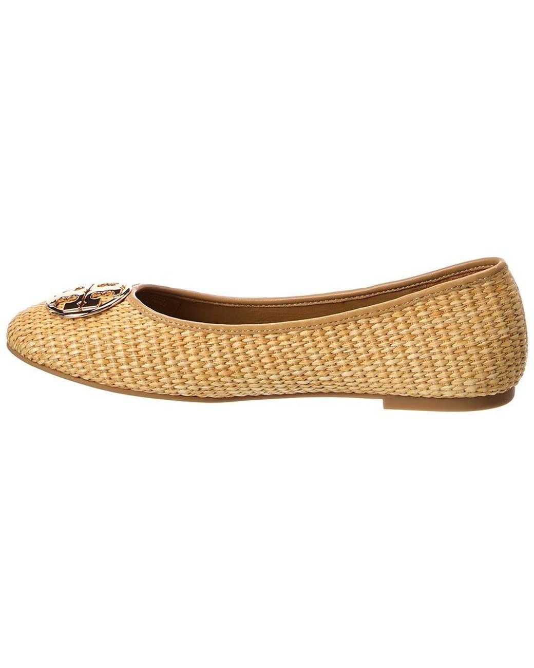 Tory Burch Metallic Chelsea Cap-Toe Raffia Ballet Flat